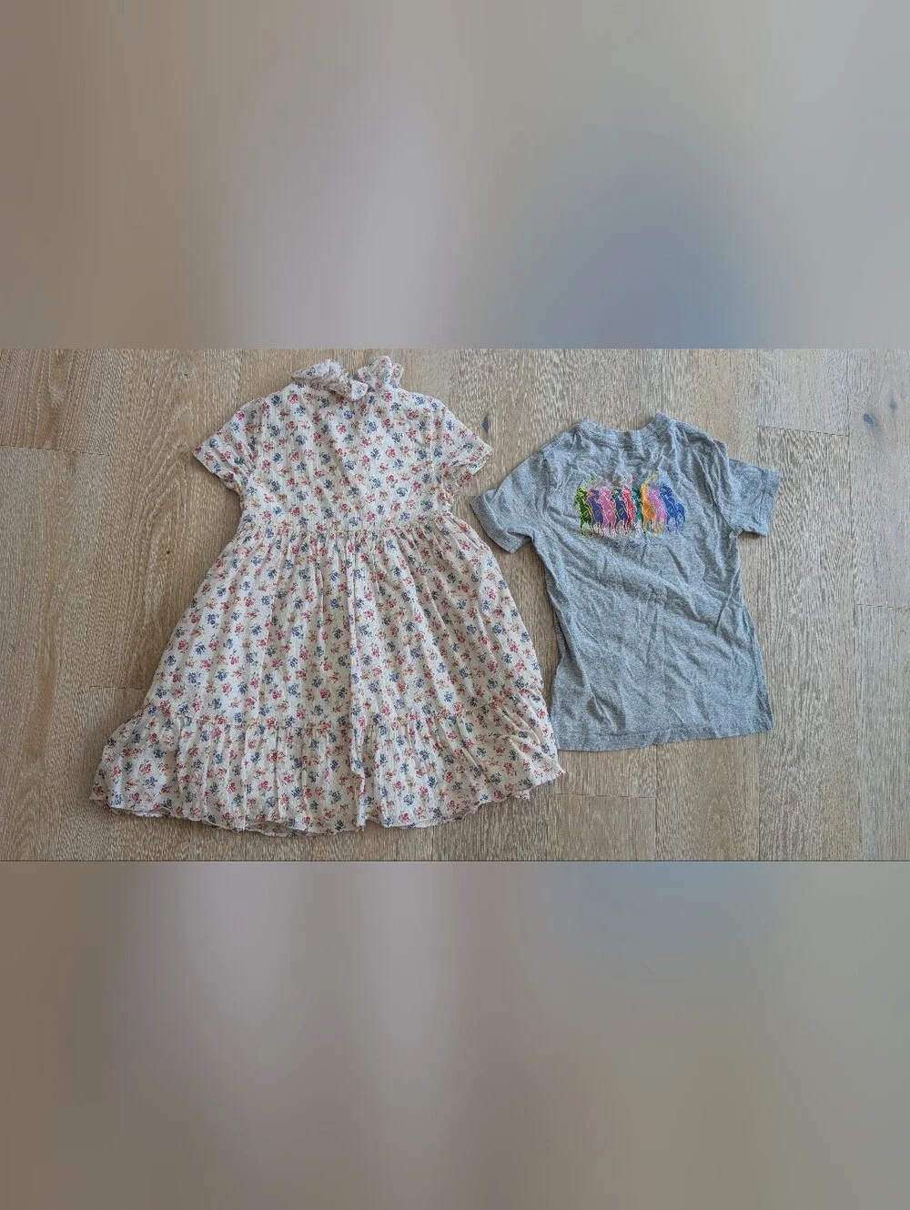 5Y Girls Polo Ralph Lauren Bundle Floral Dress And Grey Shortsleeves